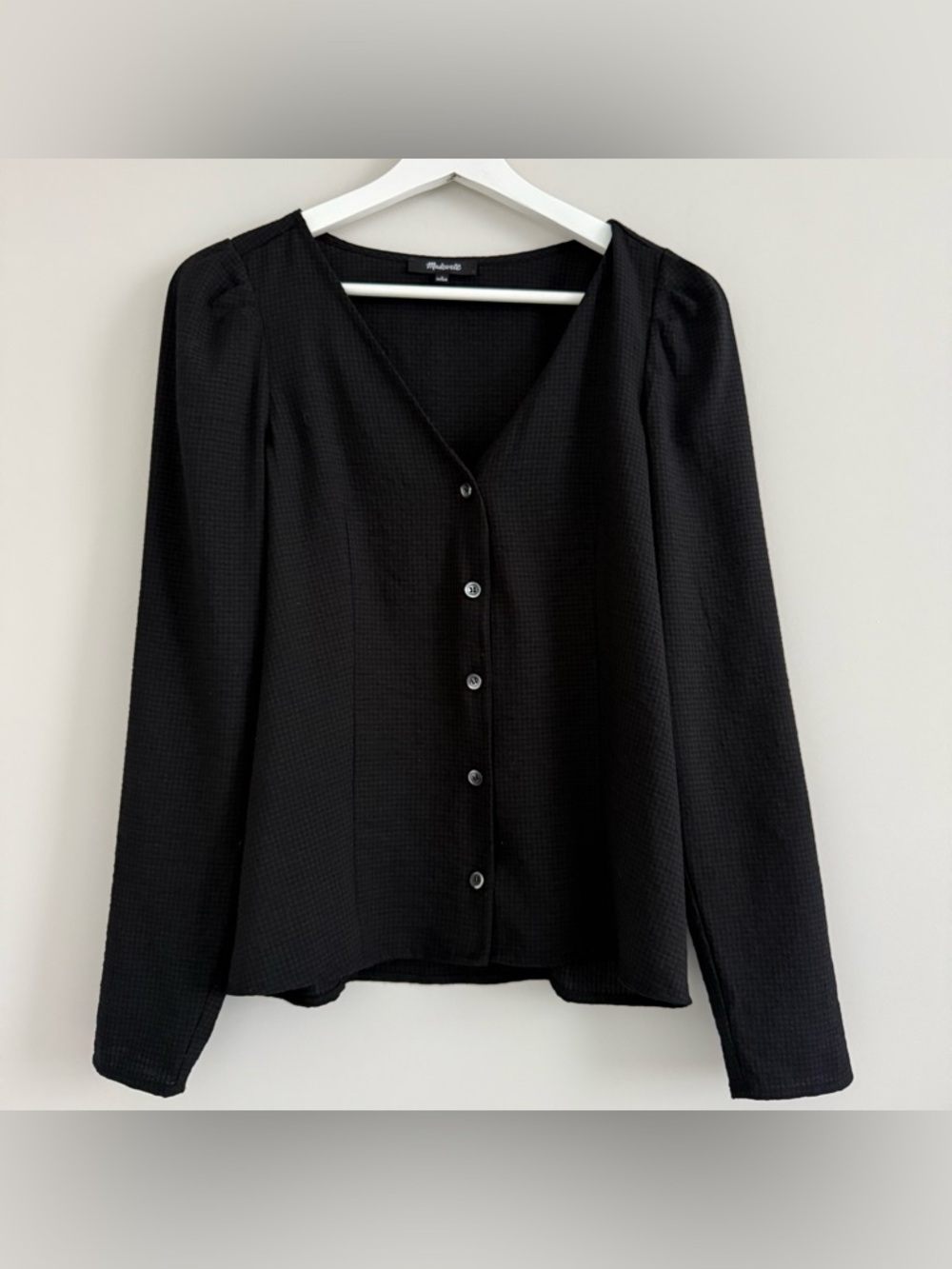 Madewell Westover Blouse V-Neck Button Front Black 2
